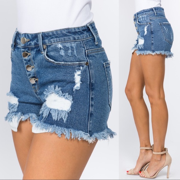 Infinity Raine Pants - Button fly distressed jean shorts